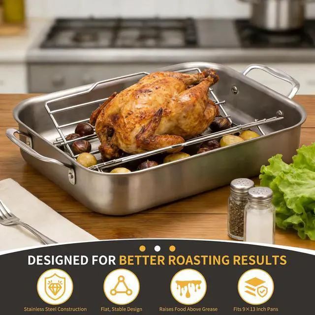 Alt view image 2 of 7 - Roasting Rack for 9x13 Inch Pan, Adjustable Turkey Rack for Roasting Pan V-Shaped, Made of Stainless Steel, Keeps Food Elevated and Improves Airflow, Easy to Clean, Ideal for Turkey and Chicken
