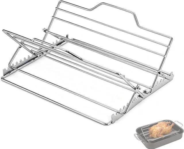 Main image of Roasting Rack for 9x13 Inch Pan, Adjustable Turkey Rack for Roasting Pan V-Shaped, Made of Stainless Steel, Keeps Food Elevated and Improves Airflow, Easy to Clean, Ideal for Turkey and Chicken