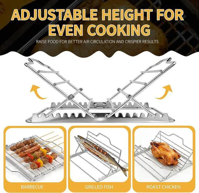 Alt view image 4 of 7 - Roasting Rack for 9x13 Inch Pan, Adjustable Turkey Rack for Roasting Pan V-Shaped, Made of Stainless Steel, Keeps Food Elevated and Improves Airflow, Easy to Clean, Ideal for Turkey and Chicken