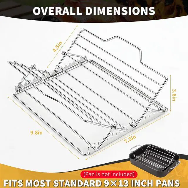 Alt view image 6 of 7 - Roasting Rack for 9x13 Inch Pan, Adjustable Turkey Rack for Roasting Pan V-Shaped, Made of Stainless Steel, Keeps Food Elevated and Improves Airflow, Easy to Clean, Ideal for Turkey and Chicken