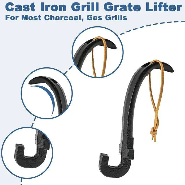 Alt view image 3 of 7 - Cast Iron Grill Grate Lifter-Universal Barbecue Grid Lifter for Most Grills