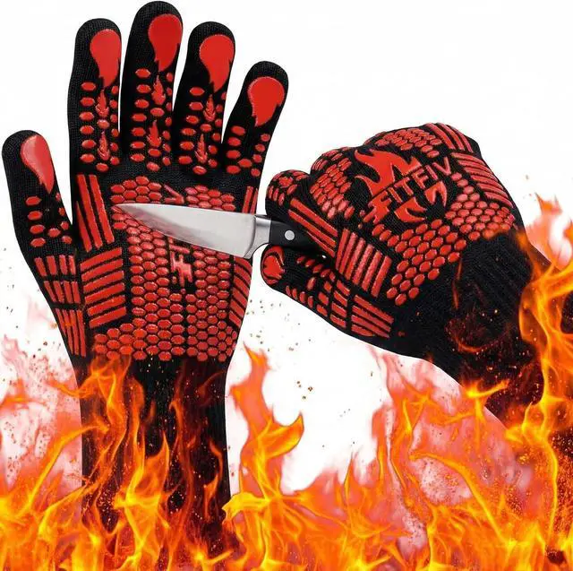 Main image of BBQ Gloves, 1472°F Heat Resistant with Silicone Grip Oven Mitts