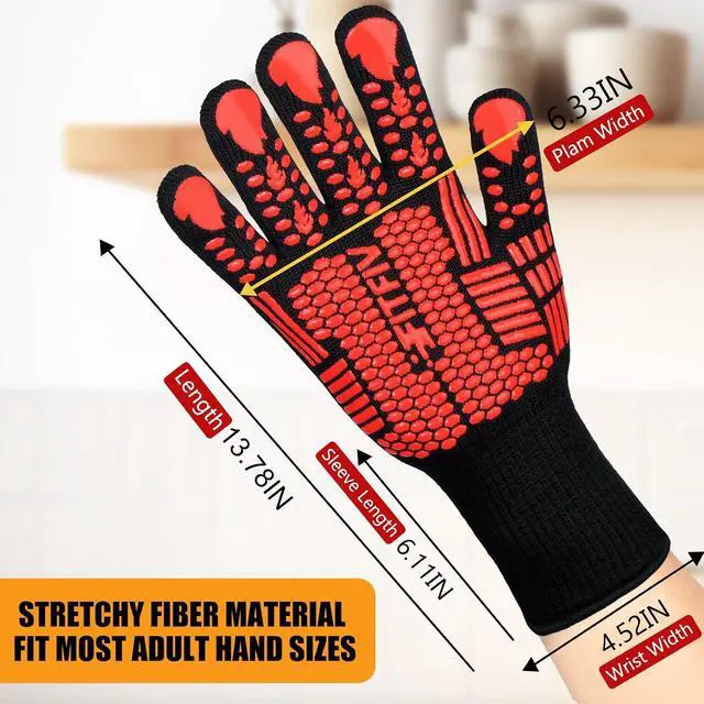 Alt view image 2 of 7 - BBQ Gloves, 1472°F Heat Resistant with Silicone Grip Oven Mitts