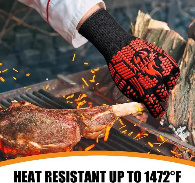 Alt view image 3 of 7 - BBQ Gloves, 1472°F Heat Resistant with Silicone Grip Oven Mitts