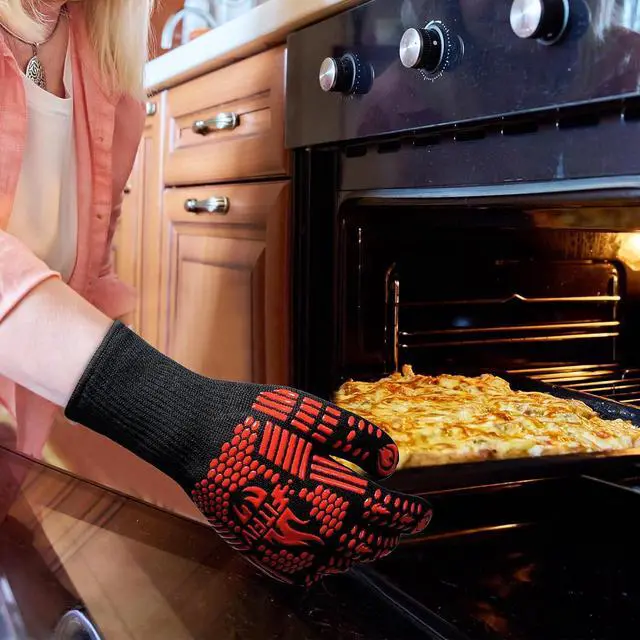 Alt view image 4 of 7 - BBQ Gloves, 1472°F Heat Resistant with Silicone Grip Oven Mitts
