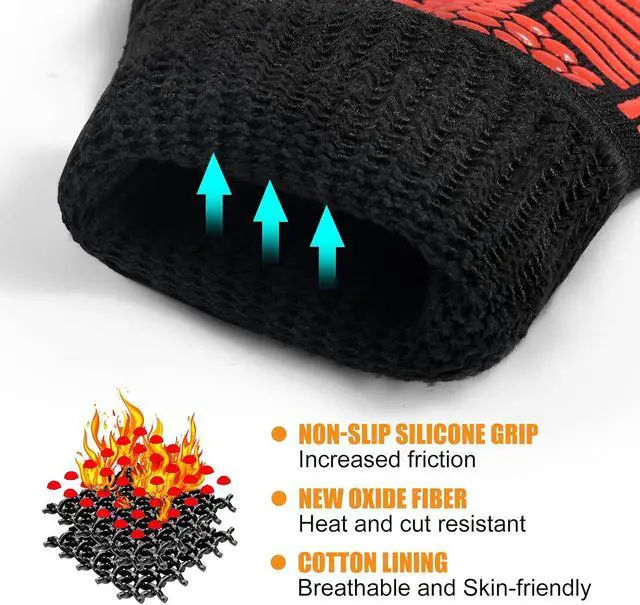 Alt view image 5 of 7 - BBQ Gloves, 1472°F Heat Resistant with Silicone Grip Oven Mitts