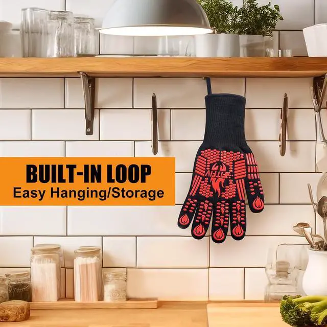 Alt view image 7 of 7 - BBQ Gloves, 1472°F Heat Resistant with Silicone Grip Oven Mitts