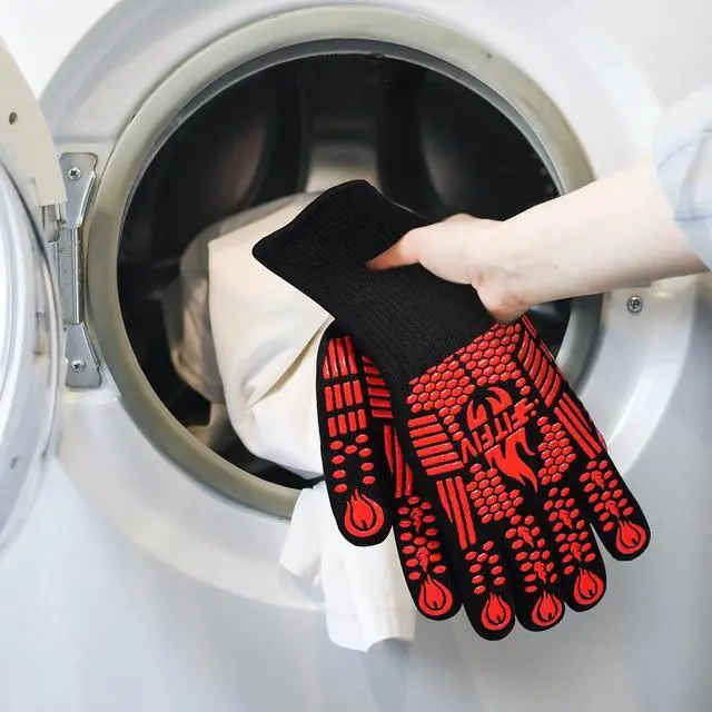 Alt view image 6 of 7 - BBQ Gloves, 1472°F Heat Resistant with Silicone Grip Oven Mitts