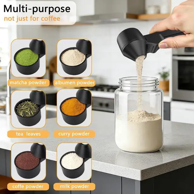 Alt view image 4 of 7 - Funnel Coffee Scoop for Ground Coffee,Anti-Spill Protein Powder Scoop,Black