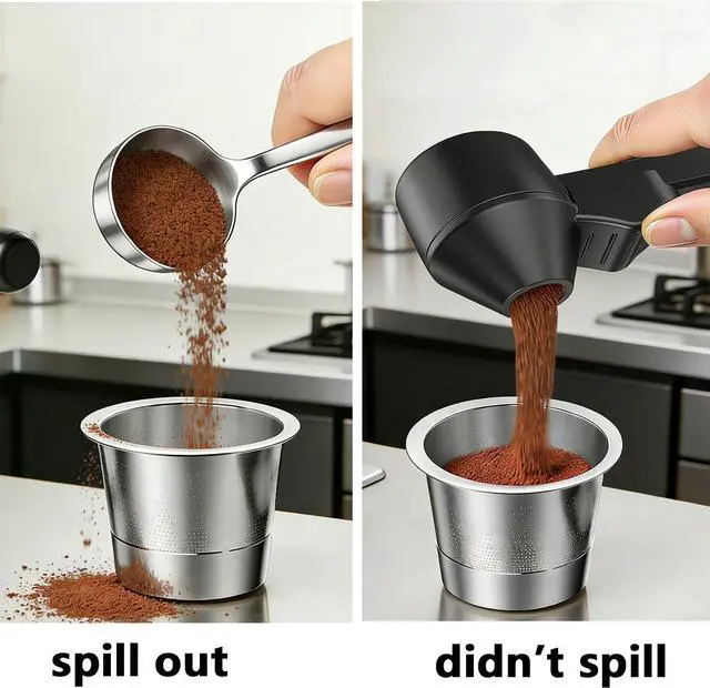 Alt view image 2 of 7 - Funnel Coffee Scoop for Ground Coffee,Anti-Spill Protein Powder Scoop,Black