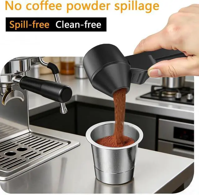 Alt view image 5 of 7 - Funnel Coffee Scoop for Ground Coffee,Anti-Spill Protein Powder Scoop,Black