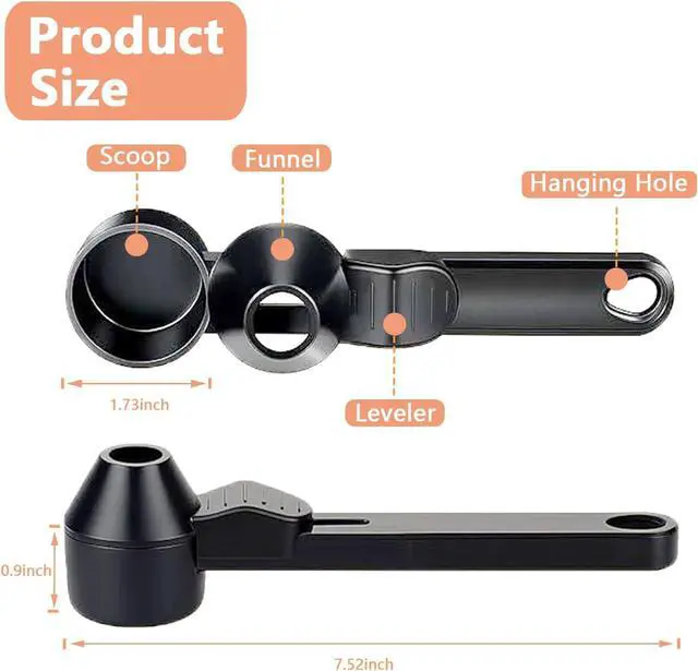 Alt view image 7 of 7 - Funnel Coffee Scoop for Ground Coffee,Anti-Spill Protein Powder Scoop,Black