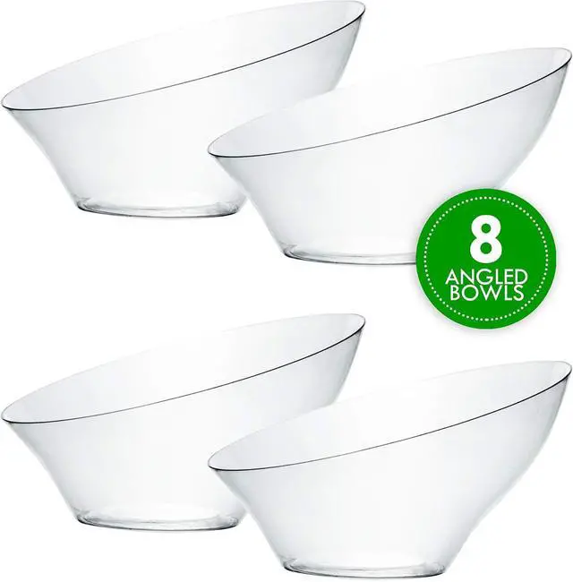 Alt view image 7 of 7 - PLASTICPRO Disposable Angled Plastic Bowls Round Small Serving Bowl, Elegant for Party's, Snack, or Salad Bowl, Clear Pack of 8