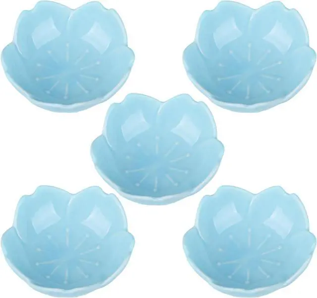 Main image of WHJY Blue Cherry Blossom Dish Set, Cute Pink Ceramic Plates, Sauce/Seasoning Dish, Sushi Dishes, Soy Dipping Bowl, Dessert, Appetizer Plates, Serving Dish for Kitchen Home Set of 5