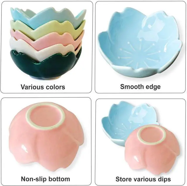 Alt view image 3 of 7 - WHJY Blue Cherry Blossom Dish Set, Cute Pink Ceramic Plates, Sauce/Seasoning Dish, Sushi Dishes, Soy Dipping Bowl, Dessert, Appetizer Plates, Serving Dish for Kitchen Home Set of 5