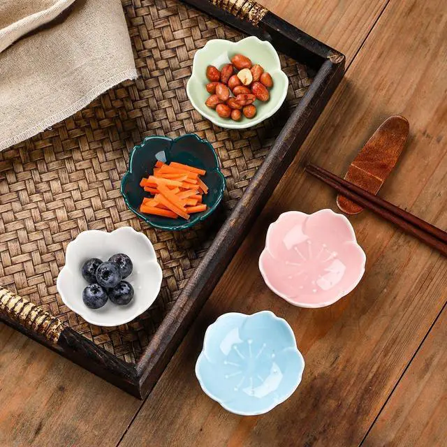 Alt view image 6 of 7 - WHJY Blue Cherry Blossom Dish Set, Cute Pink Ceramic Plates, Sauce/Seasoning Dish, Sushi Dishes, Soy Dipping Bowl, Dessert, Appetizer Plates, Serving Dish for Kitchen Home Set of 5