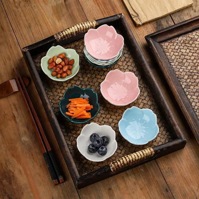 Alt view image 7 of 7 - WHJY Blue Cherry Blossom Dish Set, Cute Pink Ceramic Plates, Sauce/Seasoning Dish, Sushi Dishes, Soy Dipping Bowl, Dessert, Appetizer Plates, Serving Dish for Kitchen Home Set of 5