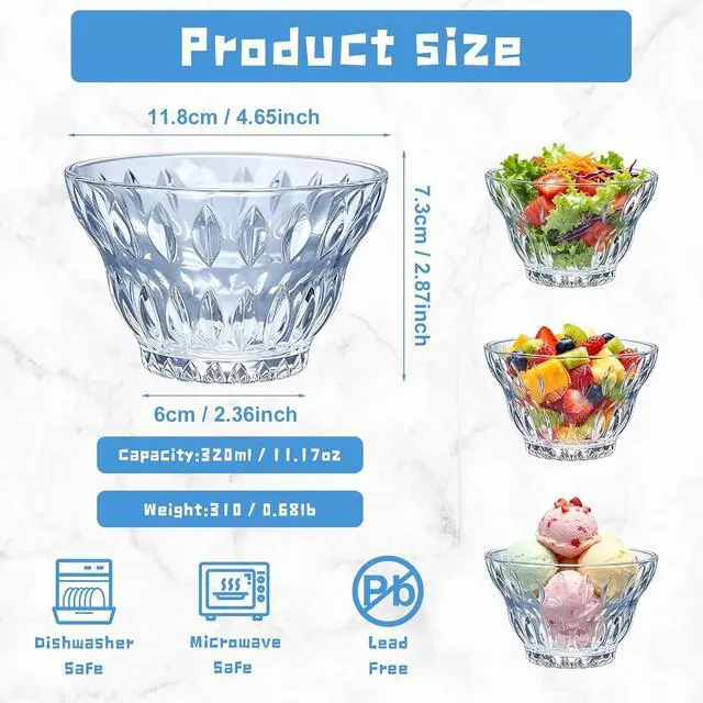 Alt view image 2 of 7 - Glass Cereal Bowls for Salad Snack Fruit Dessert Milkshakes Sherbet,10.82oz