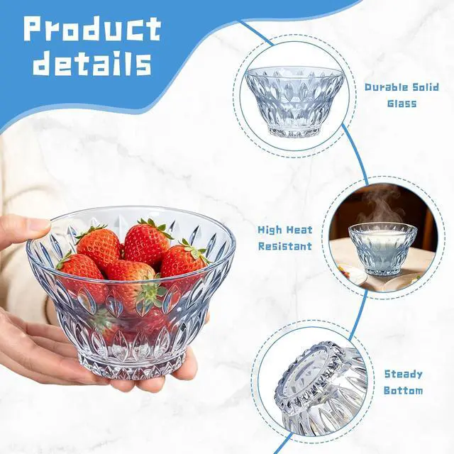 Alt view image 3 of 7 - Glass Cereal Bowls for Salad Snack Fruit Dessert Milkshakes Sherbet,10.82oz