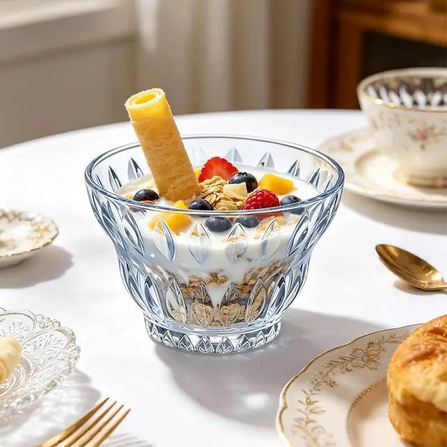 Alt view image 6 of 7 - Glass Cereal Bowls for Salad Snack Fruit Dessert Milkshakes Sherbet,10.82oz