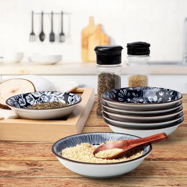 Alt view image 2 of 7 - Eisinly 6 Pack Dipping Bowls,3 OZ Small Ceramic Soy Sauce Dish,Vintage Blue