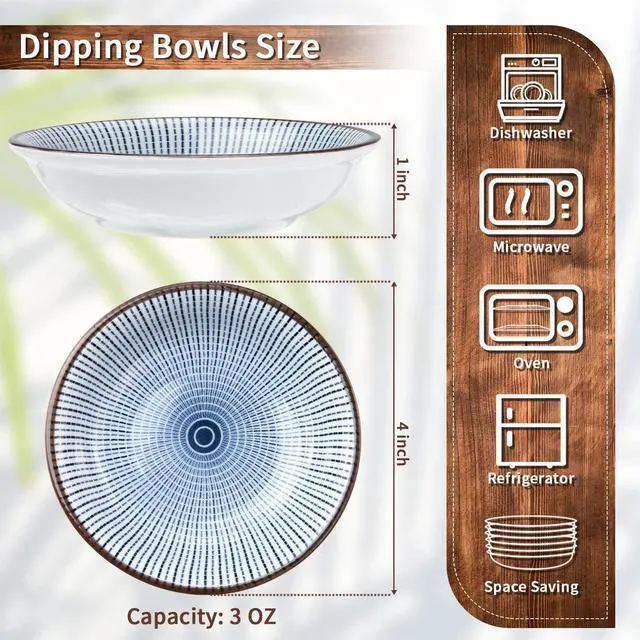 Alt view image 4 of 7 - Eisinly 6 Pack Dipping Bowls,3 OZ Small Ceramic Soy Sauce Dish,Vintage Blue