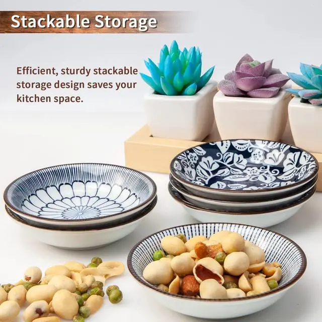 Alt view image 5 of 7 - Eisinly 6 Pack Dipping Bowls,3 OZ Small Ceramic Soy Sauce Dish,Vintage Blue
