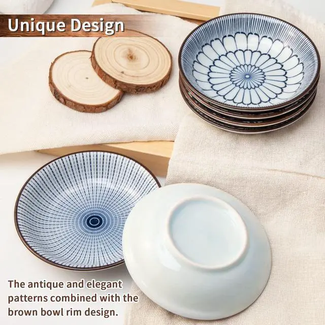 Alt view image 6 of 7 - Eisinly 6 Pack Dipping Bowls,3 OZ Small Ceramic Soy Sauce Dish,Vintage Blue