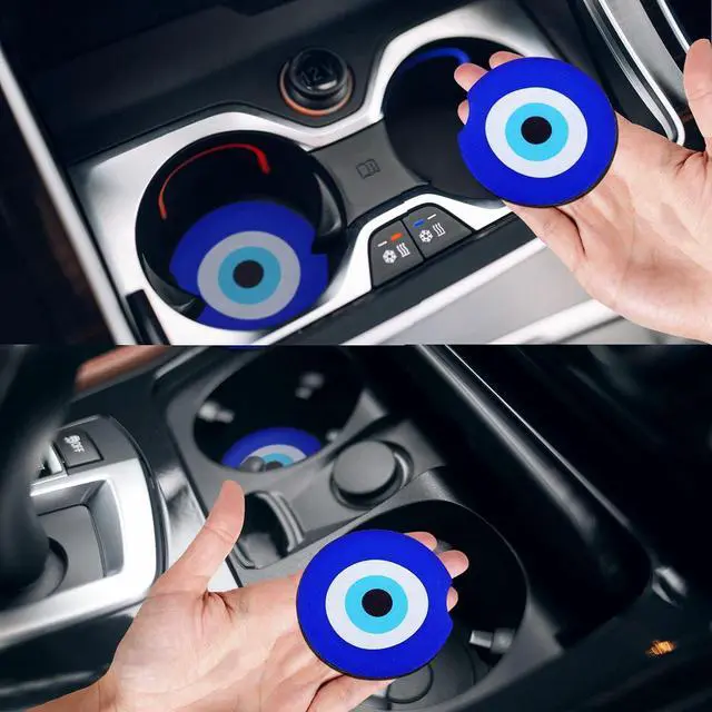 Alt view image 2 of 7 - Giantree 2 Pack Car Cup Coaster, Blue Evil Eye Car Cup Holder