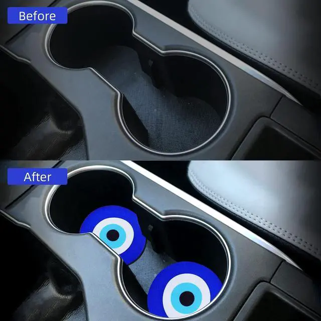 Alt view image 5 of 7 - Giantree 2 Pack Car Cup Coaster, Blue Evil Eye Car Cup Holder