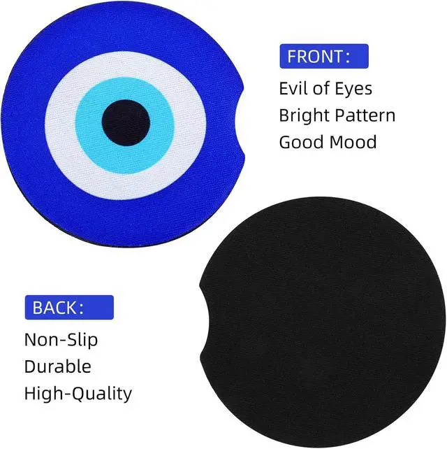 Alt view image 6 of 7 - Giantree 2 Pack Car Cup Coaster, Blue Evil Eye Car Cup Holder