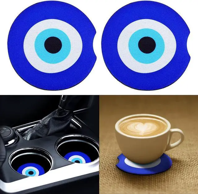 Alt view image 7 of 7 - Giantree 2 Pack Car Cup Coaster, Blue Evil Eye Car Cup Holder