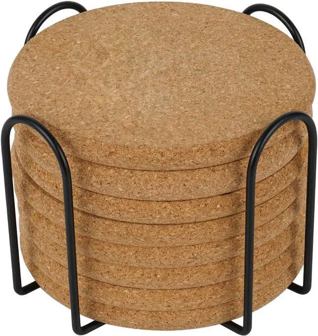 Main image of 8 Pcs Drink Coasters with Holder, Thicker Cork Coasters for Drinks Absorbent for Coffee Table Wooden Coaster Set Tabletop Protection Cup Mat Bar Kitchen Living Room House Home Decor Housewarming Gift