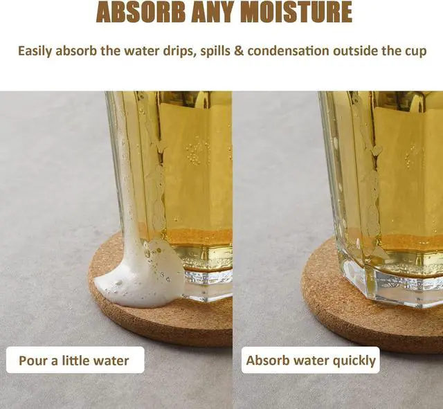 Alt view image 2 of 7 - 8 Pcs Drink Coasters with Holder, Thicker Cork Coasters for Drinks Absorbent for Coffee Table Wooden Coaster Set Tabletop Protection Cup Mat Bar Kitchen Living Room House Home Decor Housewarming Gift