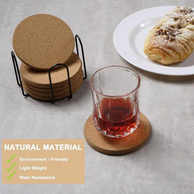Alt view image 7 of 7 - 8 Pcs Drink Coasters with Holder, Thicker Cork Coasters for Drinks Absorbent for Coffee Table Wooden Coaster Set Tabletop Protection Cup Mat Bar Kitchen Living Room House Home Decor Housewarming Gift