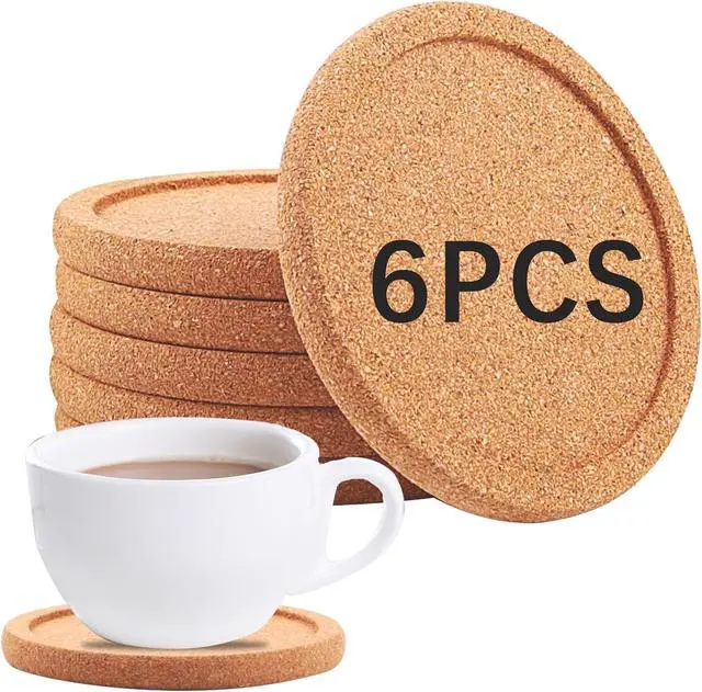 Main image of 6 PCS Cork Coasters with Lip, Reusable with Lips Set Extra Thick Perfect Coasters, Non-Slip, Heat Resistant, Suitable for Mugs, Glasses,for Drinks Home Tabletop Decoration