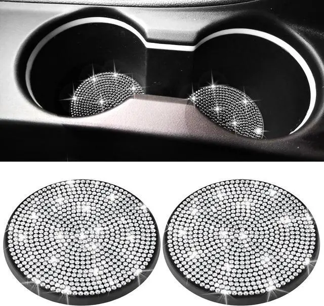 Main image of BFXM 2 PCS Bling Cup Holder Coaster, 2.75 Silicone Diamond Car Coasters