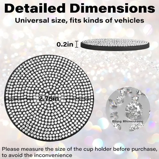Alt view image 2 of 7 - BFXM 2 PCS Bling Cup Holder Coaster, 2.75 Silicone Diamond Car Coasters