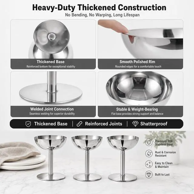 Alt view image 4 of 7 - Mini Stainless Steel Ice Cream BowlReusable Serving Dessert Cups for Yogurt Snack Candy Sauce Salad Fruit Pudding Party (3.9*4.3in)