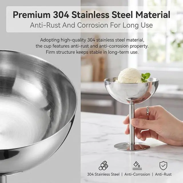 Alt view image 6 of 7 - Mini Stainless Steel Ice Cream BowlReusable Serving Dessert Cups for Yogurt Snack Candy Sauce Salad Fruit Pudding Party (3.9*4.3in)