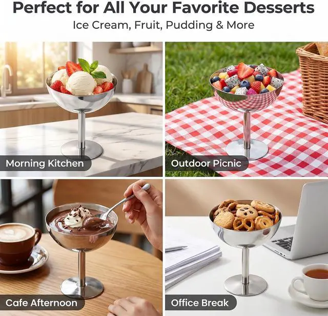 Alt view image 7 of 7 - Mini Stainless Steel Ice Cream BowlReusable Serving Dessert Cups for Yogurt Snack Candy Sauce Salad Fruit Pudding Party (3.9*4.3in)