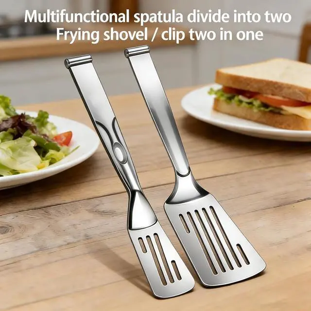 Alt view image 3 of 7 - 2-in-1 Spatula Tongs for Cooking, Detachable Stainless Steel Grill Clamp Spatula, Multifunctional Kitchen Tongs & Food Turner for Flipping Steaks, Fish, Burgers, Eggs, Dishwasher Safe