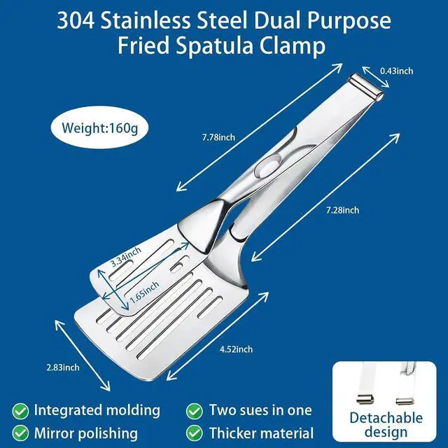 Alt view image 7 of 7 - 2-in-1 Spatula Tongs for Cooking, Detachable Stainless Steel Grill Clamp Spatula, Multifunctional Kitchen Tongs & Food Turner for Flipping Steaks, Fish, Burgers, Eggs, Dishwasher Safe