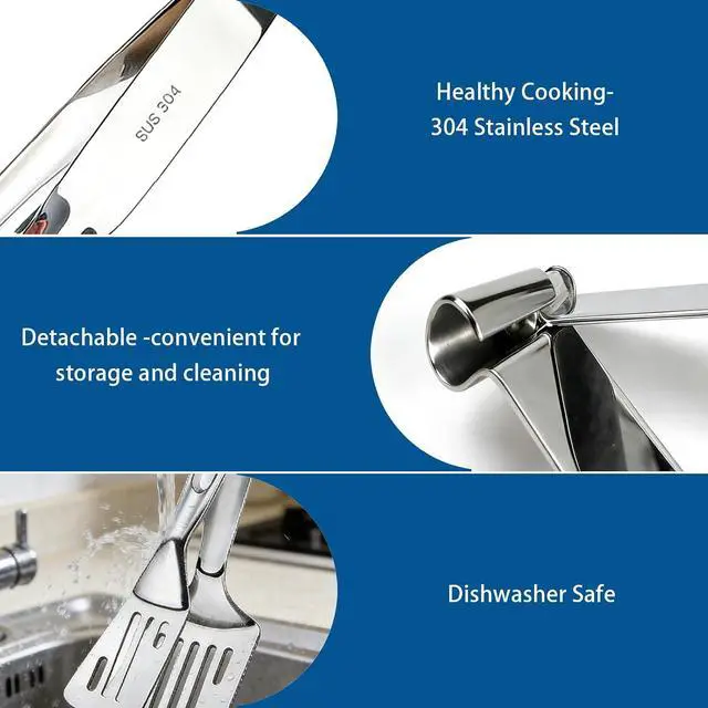 Alt view image 6 of 7 - 2-in-1 Spatula Tongs for Cooking, Detachable Stainless Steel Grill Clamp Spatula, Multifunctional Kitchen Tongs & Food Turner for Flipping Steaks, Fish, Burgers, Eggs, Dishwasher Safe