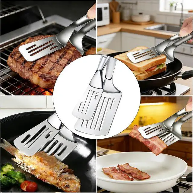 Alt view image 4 of 7 - 2-in-1 Spatula Tongs for Cooking, Detachable Stainless Steel Grill Clamp Spatula, Multifunctional Kitchen Tongs & Food Turner for Flipping Steaks, Fish, Burgers, Eggs, Dishwasher Safe