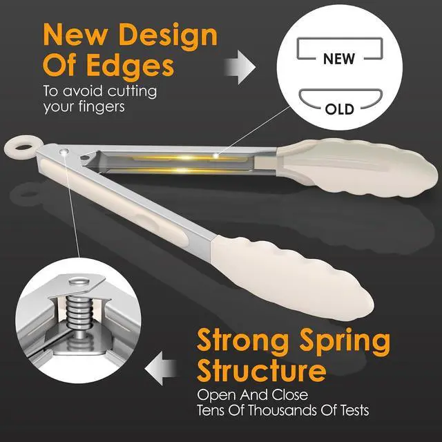 Alt view image 5 of 7 - HOTEC Premium Stainless Steel Locking Kitchen Tongs with Silicon Tips, Set of 2-9" and 12",Khaki