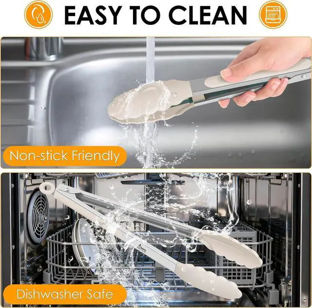 Alt view image 7 of 7 - HOTEC Premium Stainless Steel Locking Kitchen Tongs with Silicon Tips, Set of 2-9" and 12",Khaki