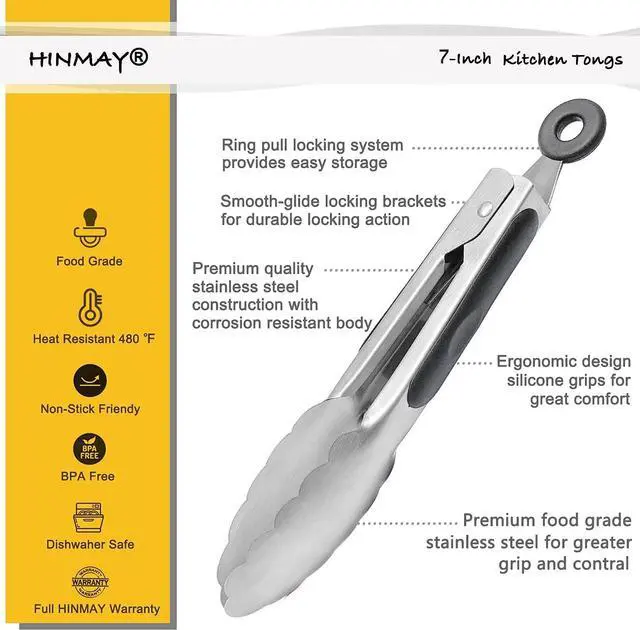 Alt view image 2 of 7 - HINMAY Small Stainless Steel Serving Tongs 7-Inch Mini Food Tongs, Set of 3