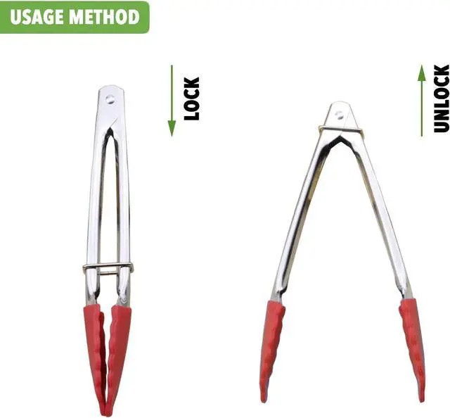 Alt view image 4 of 7 - HINMAY 7-Inch Mini Tongs with Silicone Tips, Set of 3 (Green Red Blue)
