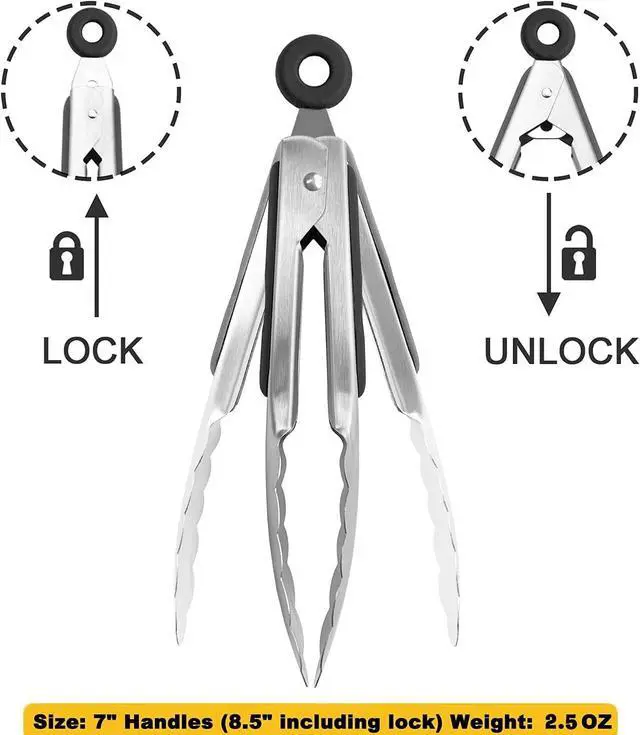 Alt view image 3 of 7 - HINMAY Small Stainless Steel Serving Tongs 7-Inch Mini Food Tongs, Set of 3